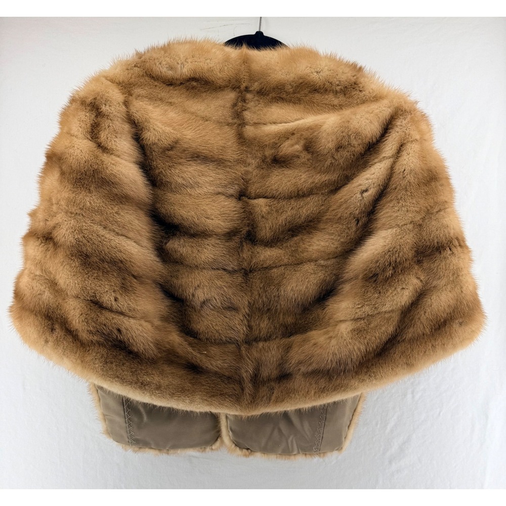 Vintage Raphaels Mobile Mink Fur Stole Capelet Honey Brown Formal Wrap Pockets - Picture 2 of 10